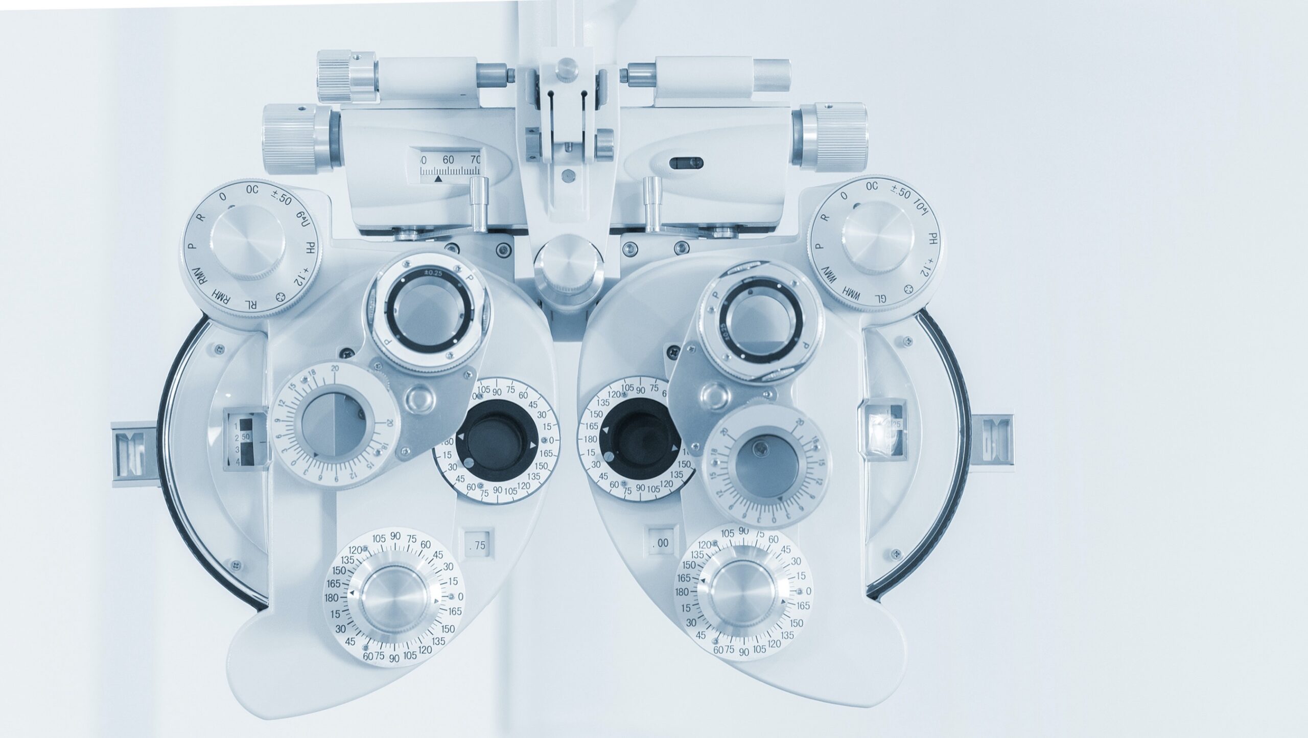 Phoropter eye testing machine in an exam room