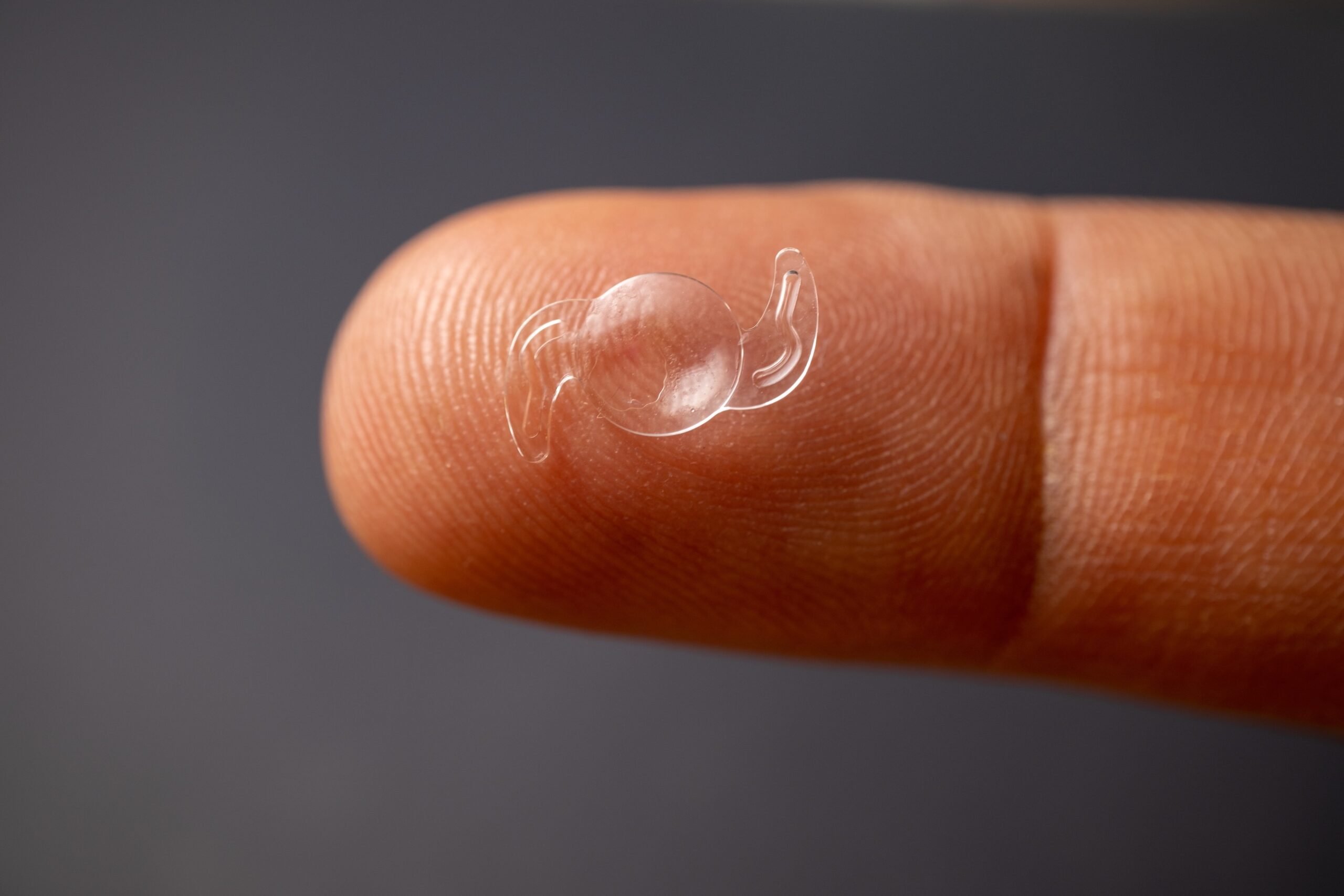 Close-up photo of a foldable intraocular lens (IOL)