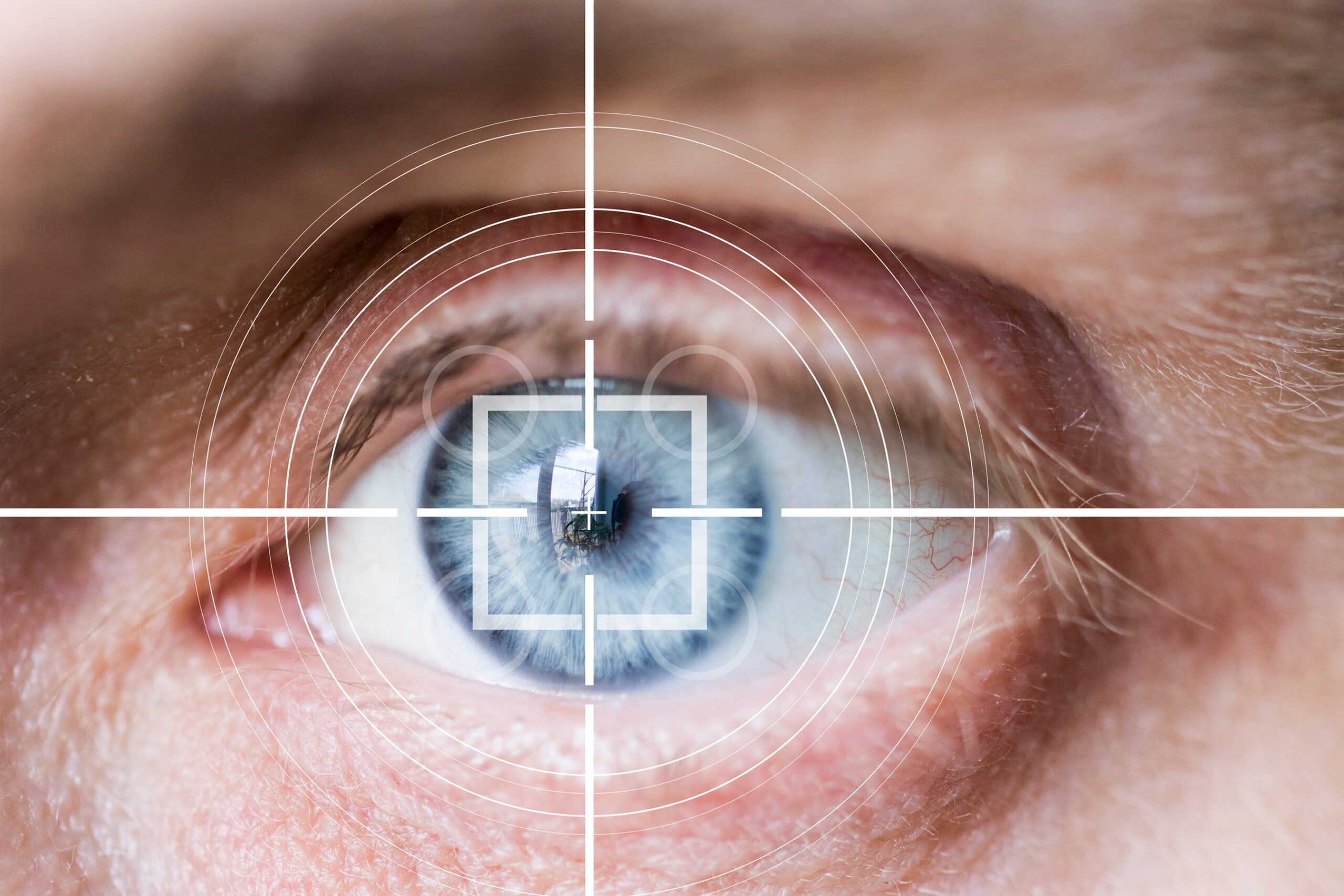 Close-up of an eye being scanned with laser technology